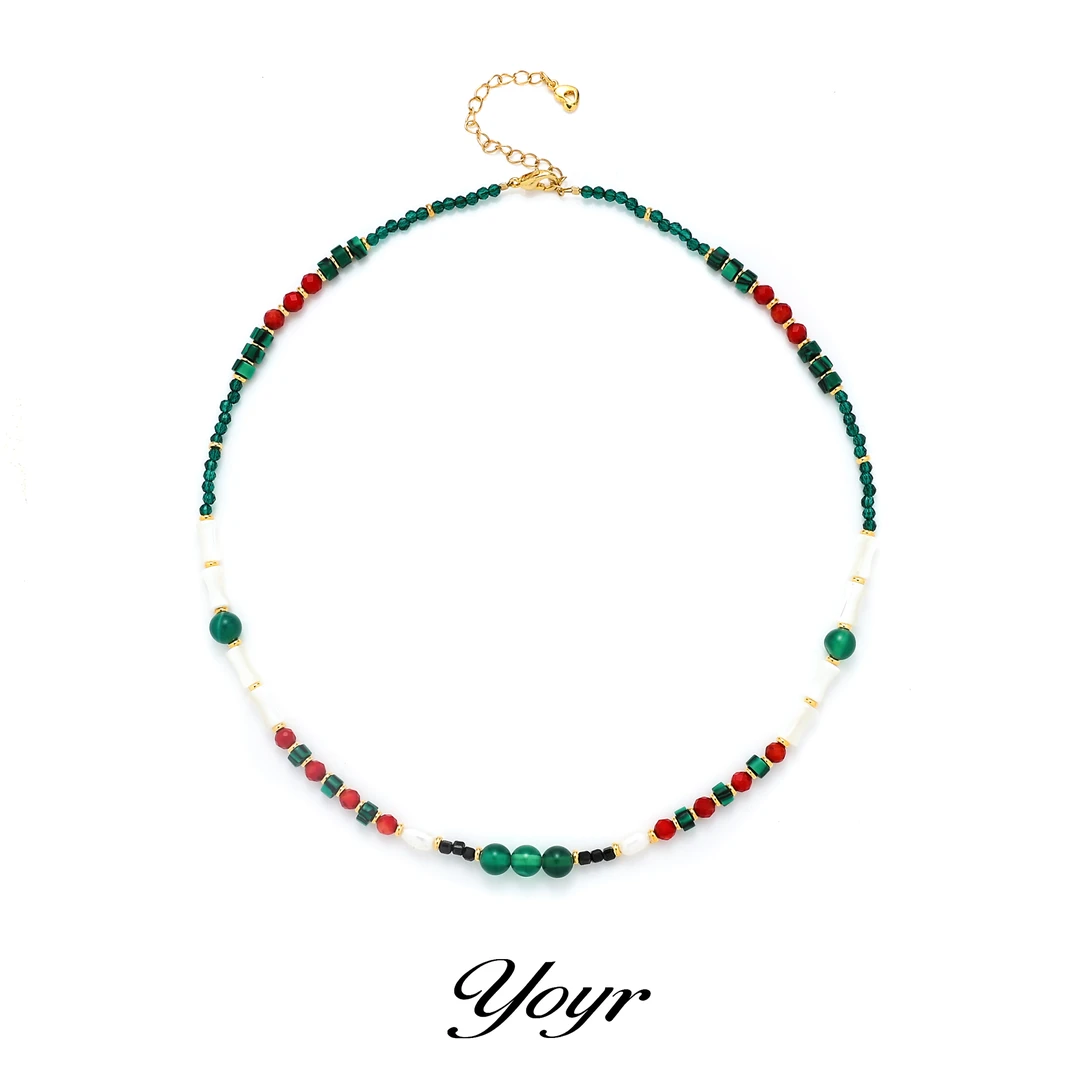 YOYR 铜合金项链 混色搭配小众复古项链时尚百搭古风彩色手作项链