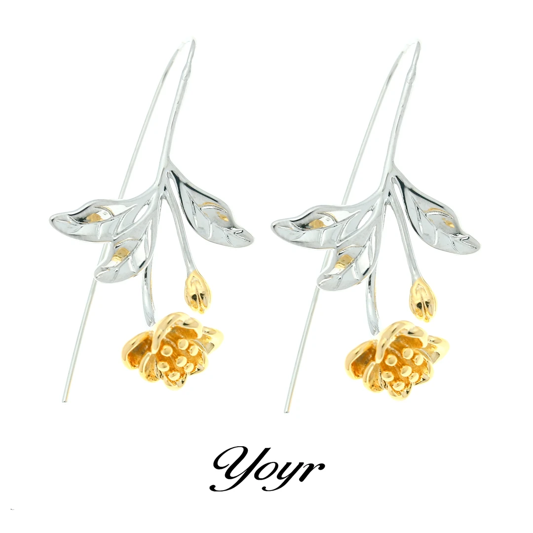 YOYR 铜合金耳饰 【星儿专属】金银撞色玫瑰耳钉 轻奢气质个性耳环