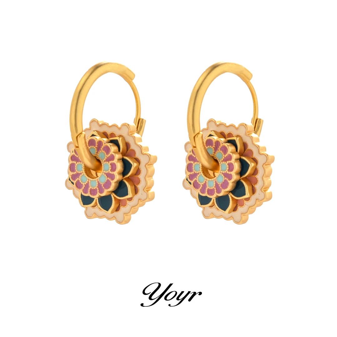 YOYR 铜合金耳饰 【禾香】新中式气质国风复古彩色优雅手绘古风耳环