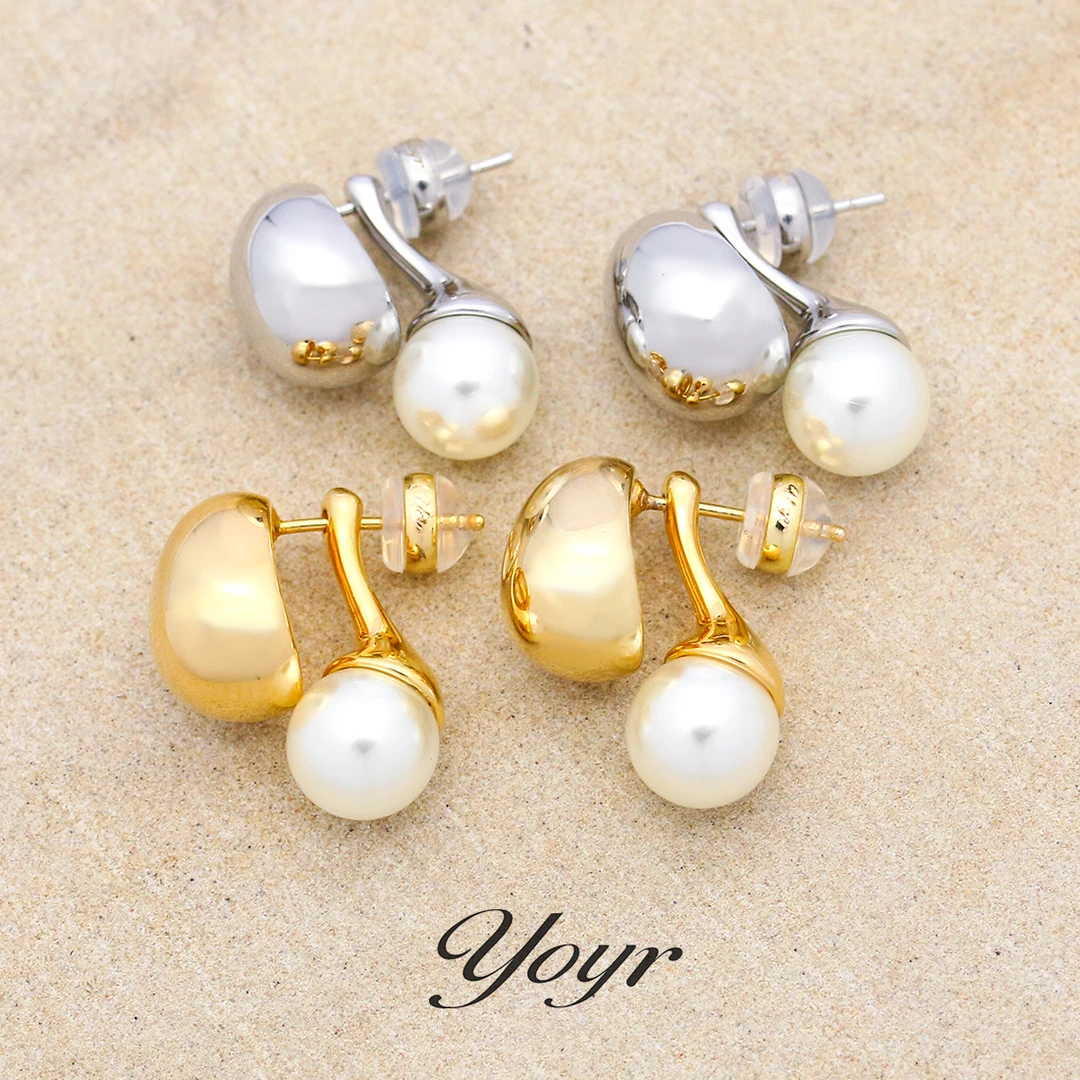 YOYR 铜合金耳饰 【夏夏专属】贝珠水滴耳钉轻奢百搭气质高级感耳环