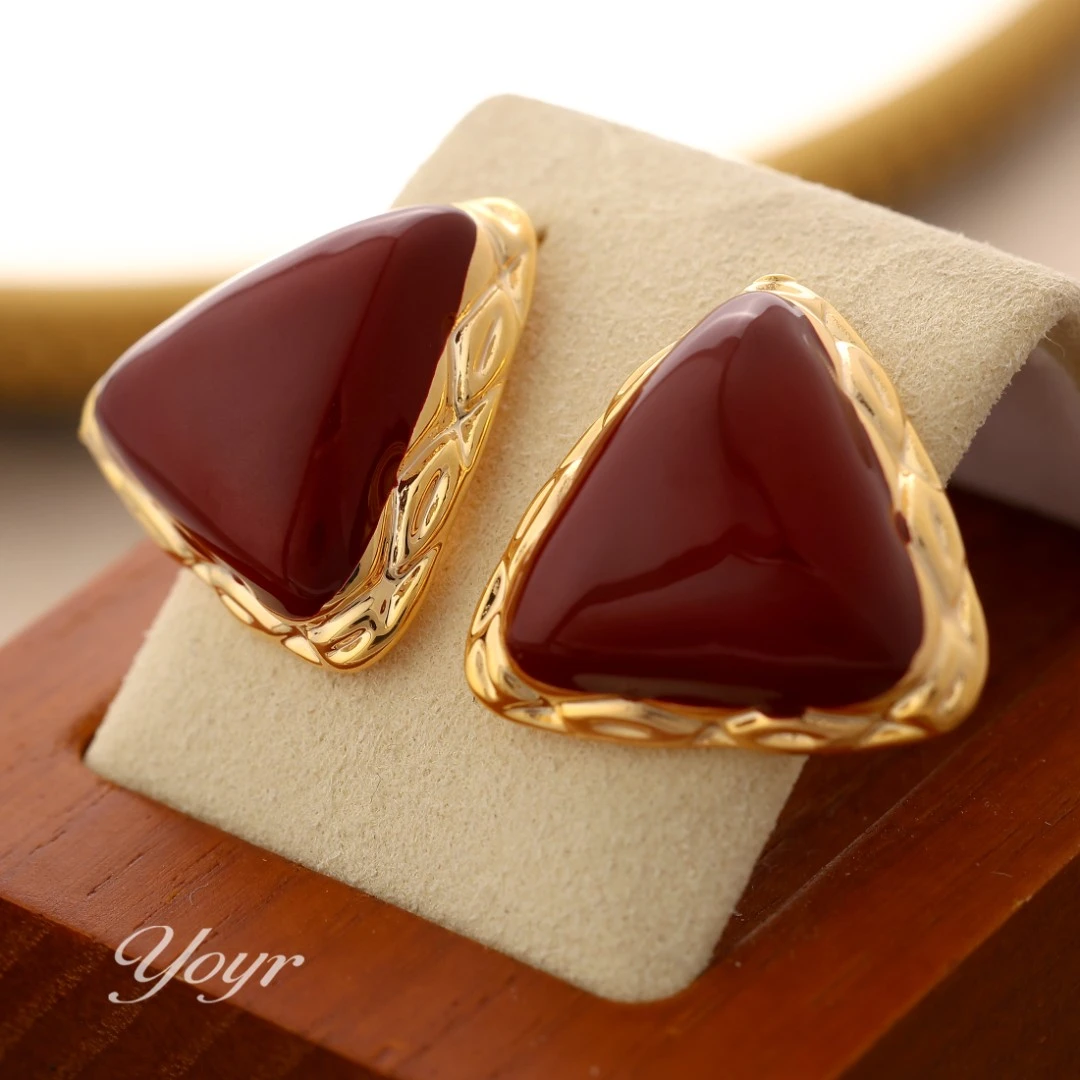 YOYR 黄铜耳饰 邂逅法式边三角耳钉 气质时尚百搭复古秋冬新款