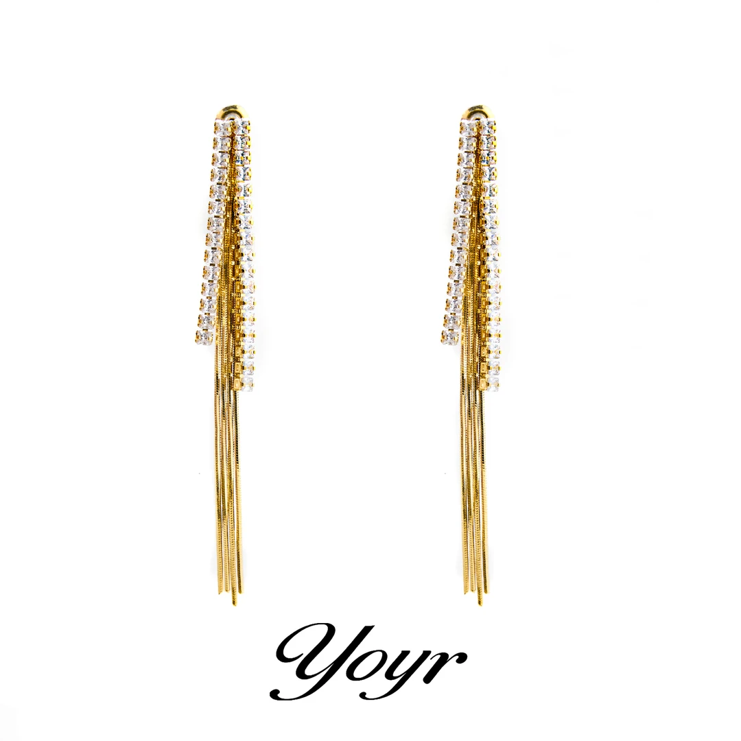 YOYR 铜合金耳饰 锆钻飘逸流苏耳钉轻奢设计感高品质精致长款耳环