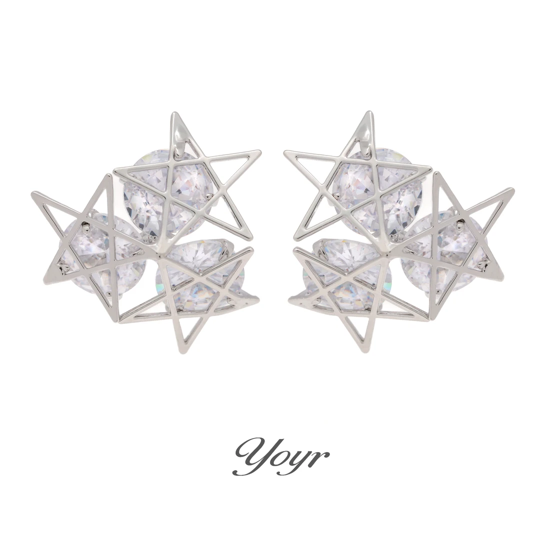 YOYR 铜合金琉璃耳饰 三颗星星高保色轻奢精致冷淡风百搭气质耳钉