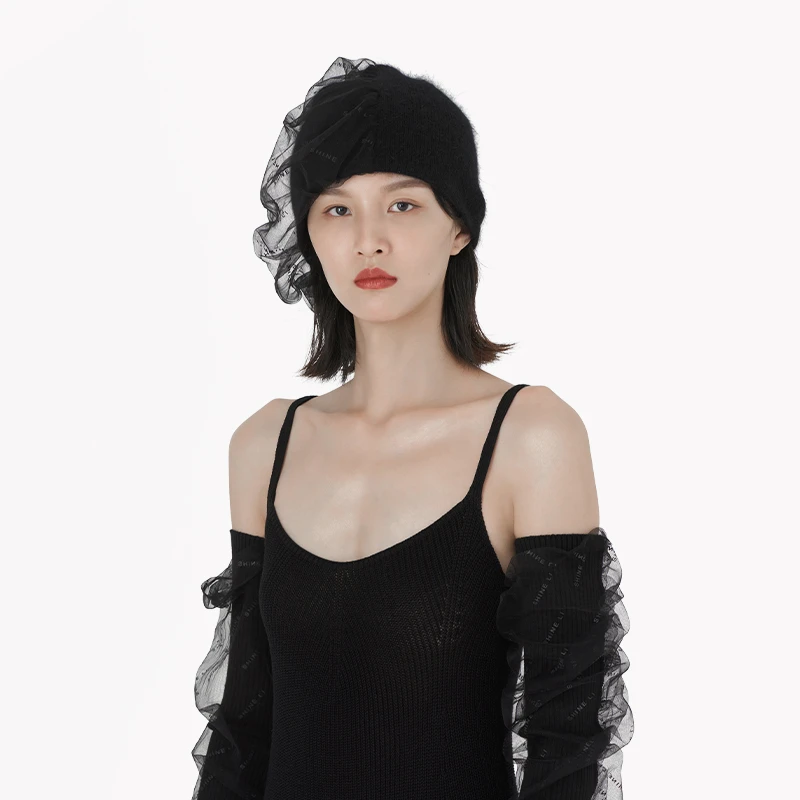 SHINE LI李姗 网纱褶皱针织帽