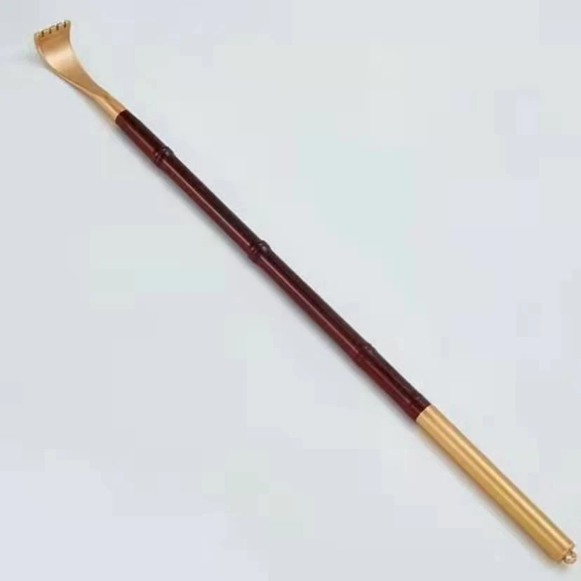 长46cm黄铜头红木痒痒挠，铜木结合竹节款抓痒不求人