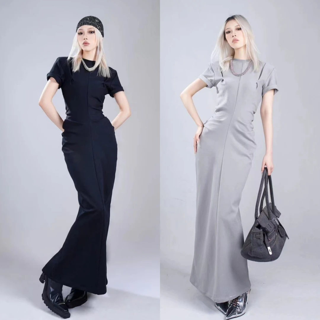 老吴的衣橱【黑色丽影】黑色晚礼裙设计感连衣裙直筒显瘦裙子L265