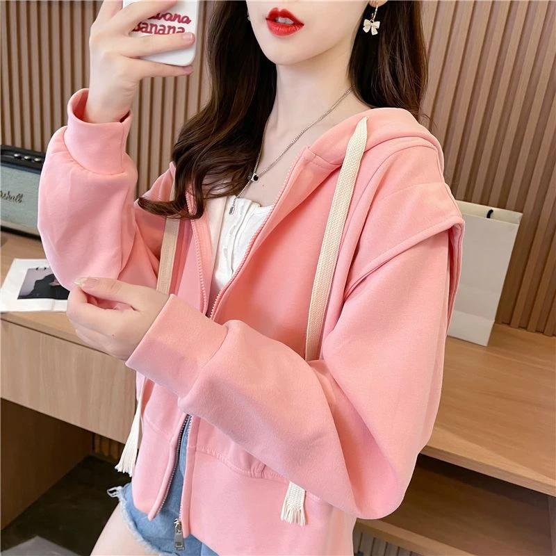 短款卫衣女2025春秋新款韩版宽松连帽拉链外套百搭上衣薄款潮ins
