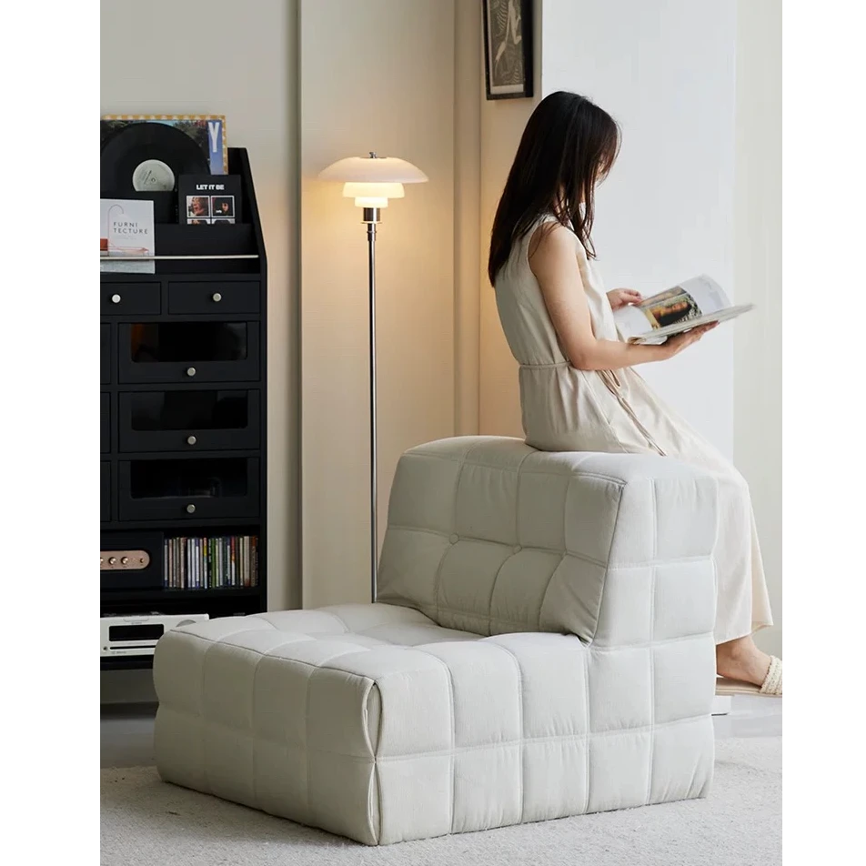 华夫格奶冻懒人沙发客厅阳台休闲阅读椅灯芯绒小沙发奶油极简现代