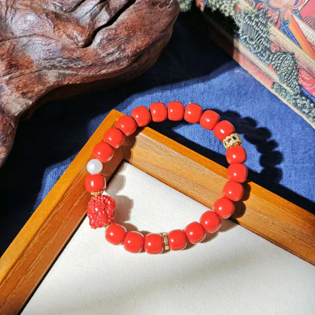 天然辰砂扶摇臻选 | 朱砂老型大黑天手串