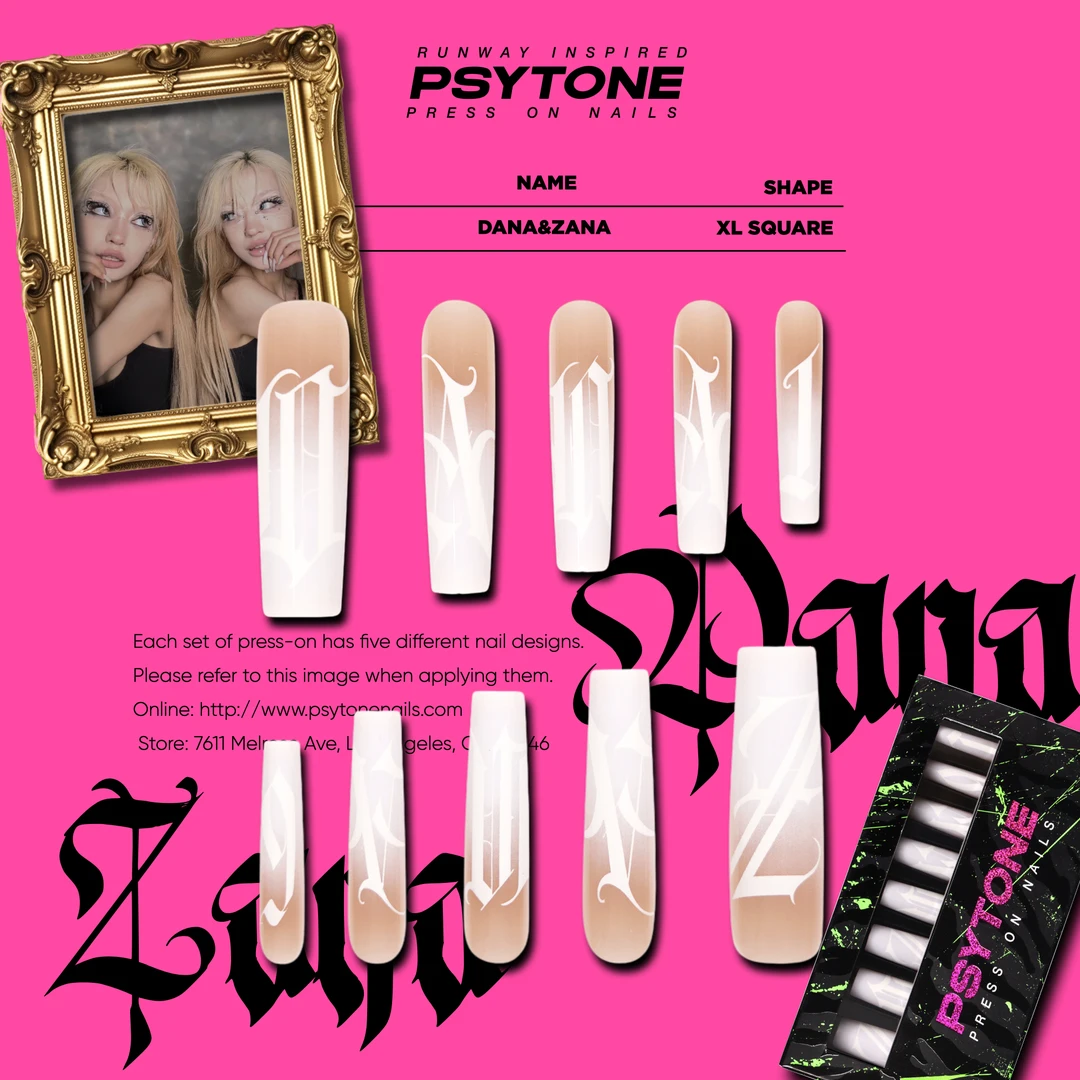 幻调Dana&Zana专 | 双生哥特字母纯白渐变超长水桶全尺码穿戴美甲