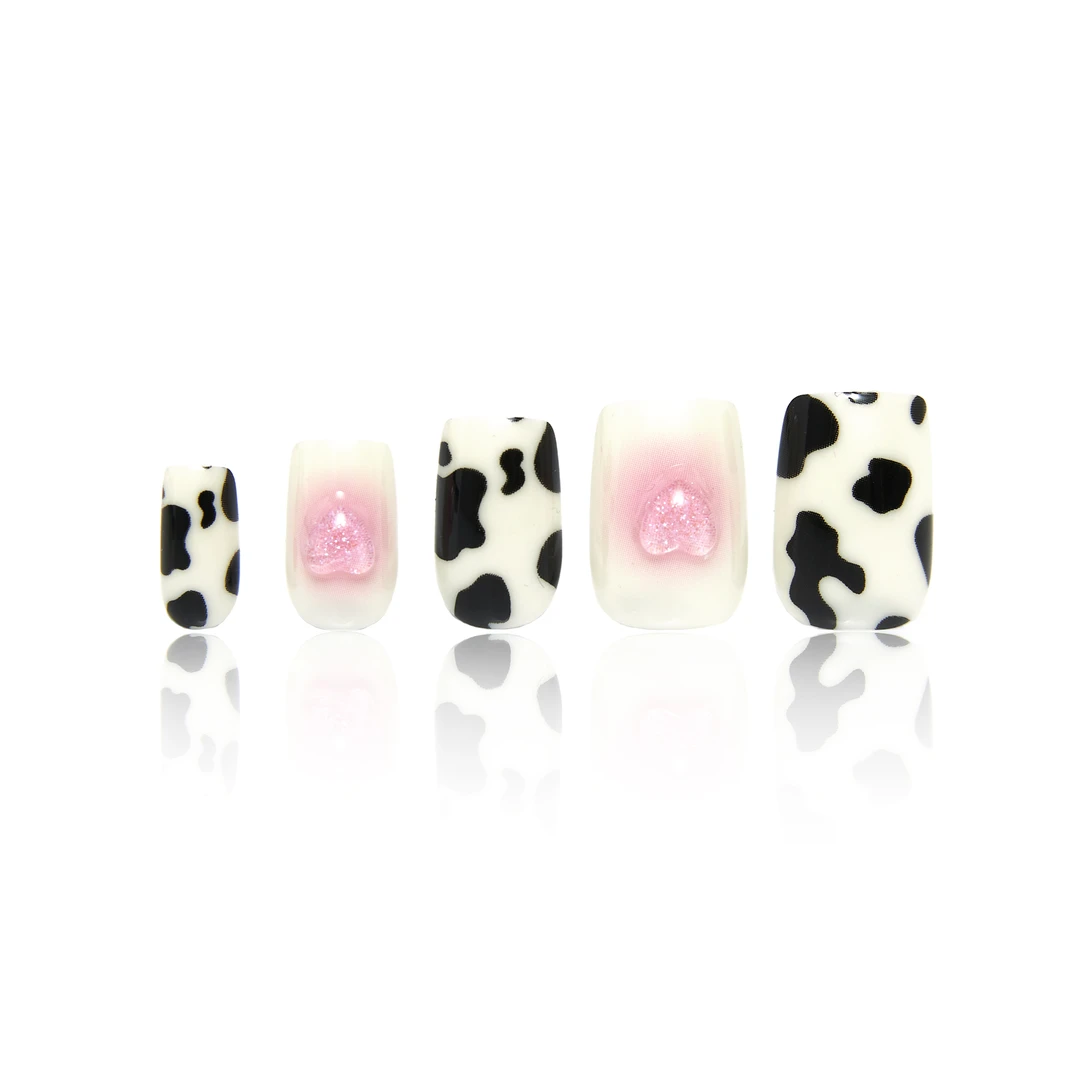 幻调Winter Sweet 冬甜 | 春夏奶牛纹粉白爱心拼色穿戴美甲993