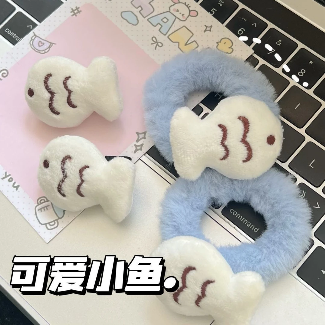 可爱毛绒小鱼发夹甜美少女心毛茸茸发圈扎头发日系学生头饰女新款