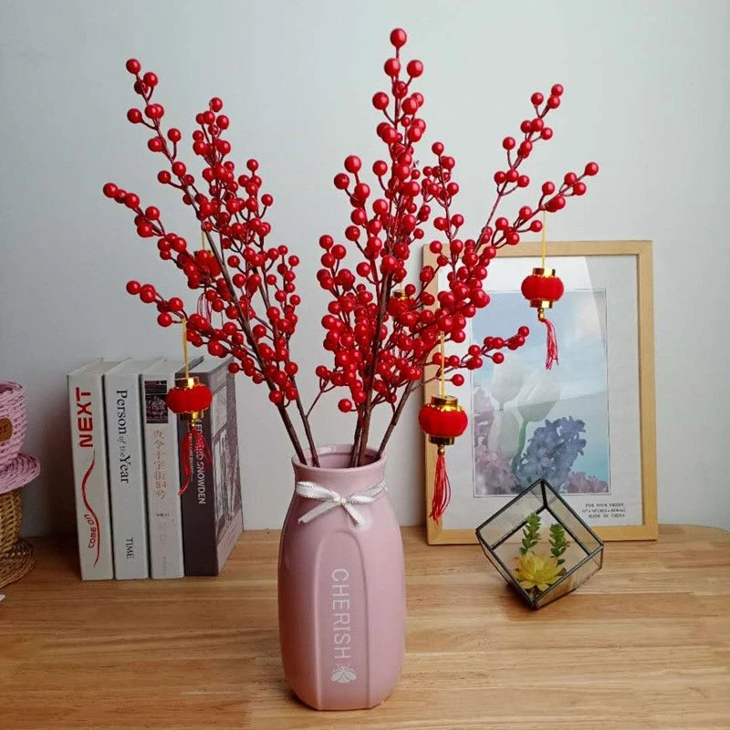 发财果仿真花摆件红色浆果红果冬青果红果子幸运果客厅假花摆件