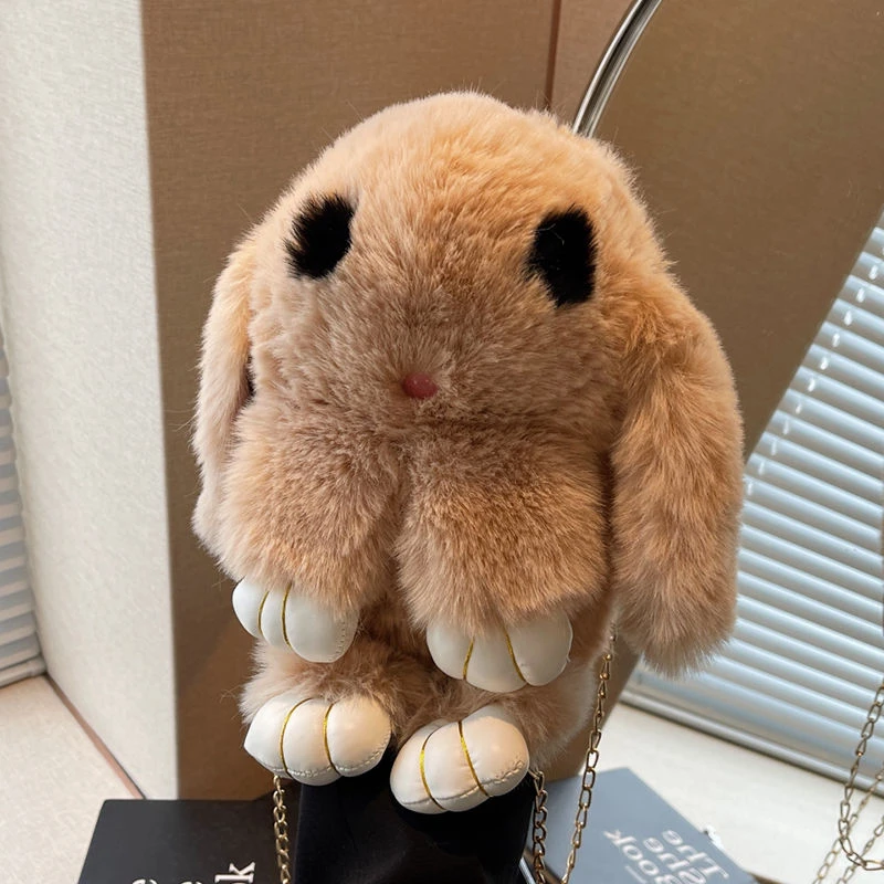 丑萌兔子包包女2024秋冬新款毛茸茸链条包ins可爱卡通单肩斜挎包