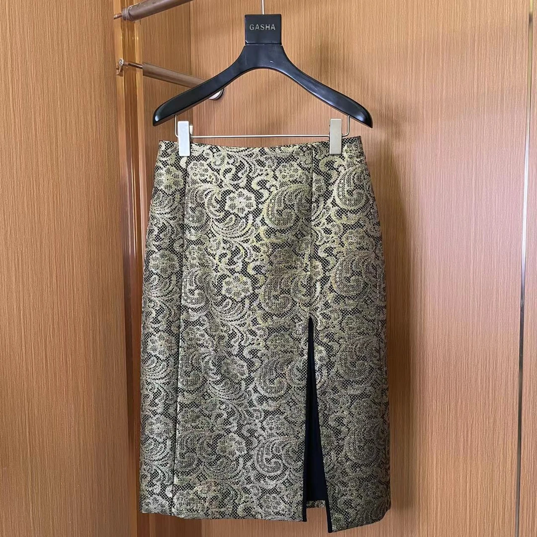 【优优专属】23秋季新款金线提花高腰包臀直筒一步裙A1174