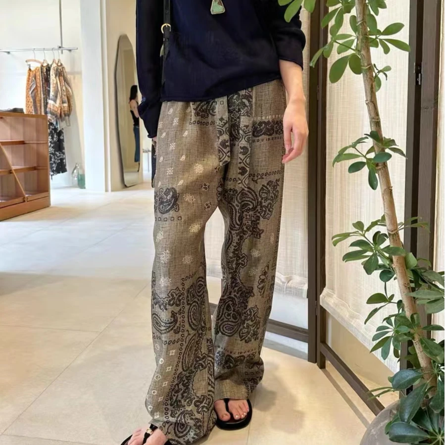 【优优专属】24新款高定定位花腰果舒适复古桑蚕丝女阔腿裤B38