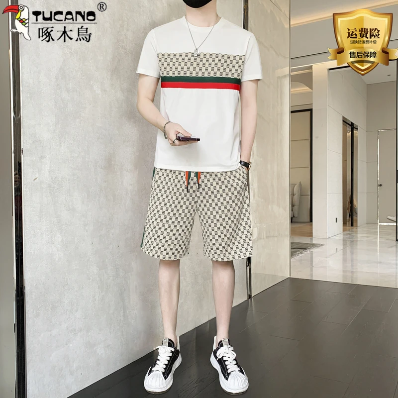 TUCANO/啄木鳥时尚潮男夏季新款休闲套装冰丝透气短袖短裤两件套