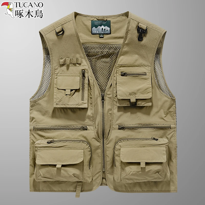 TUCANO/啄木鳥新款多口袋工装马甲夏季男士钓鱼摄影网眼速干马夹