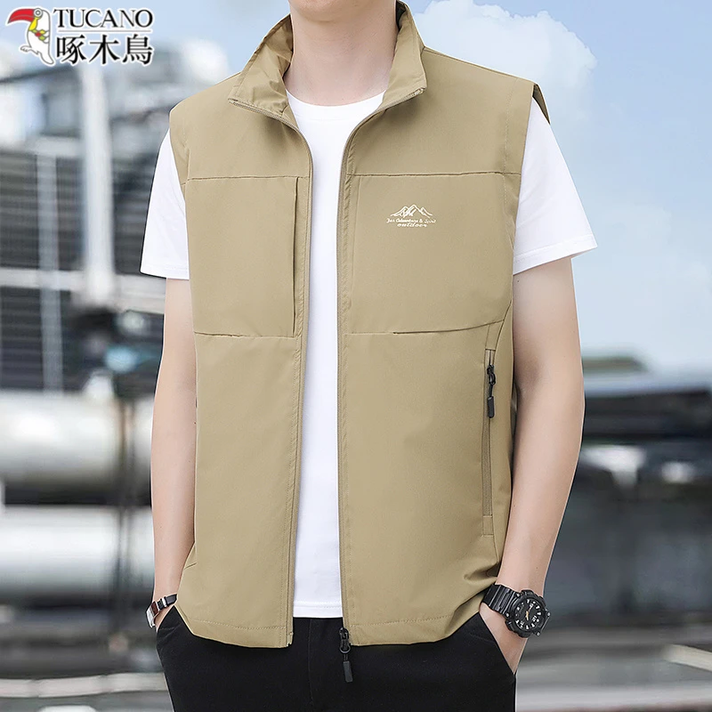 TUCANO/啄木鳥春秋款无袖工装马甲多口袋宽松薄款山峰标马夹背心