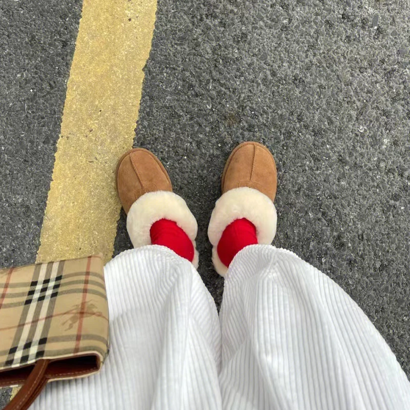 （反季）INS博主同款 网千颂居家包头毛毛拖鞋男女真牛皮防滑秋冬