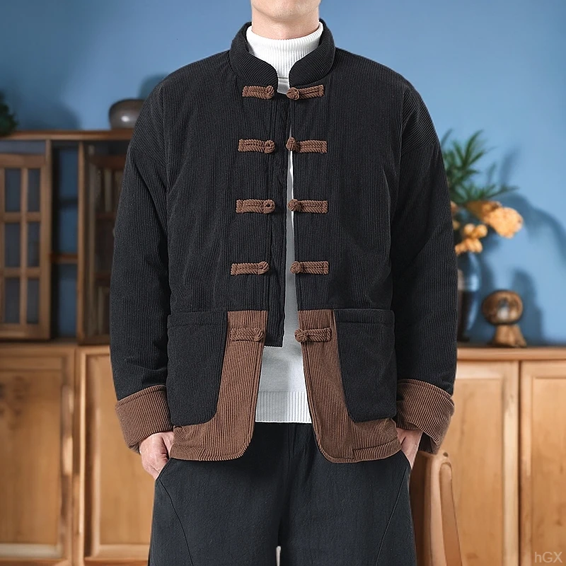 冬季男士唐装中国风灯芯绒棉衣新中式加厚加棉棉袄复古盘扣外套男