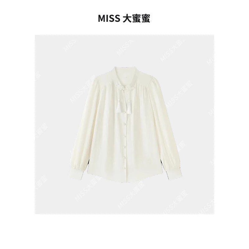 MT DISTORTION 春季新款新中式国风改良盘扣流苏天丝珍珠扣衬衫女