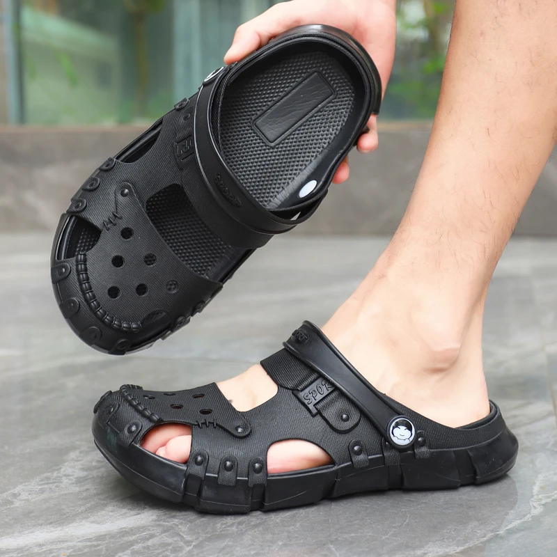新款洞洞鞋凉拖鞋男士夏季软底时尚EVA踩屎感外穿沙滩鞋防滑包头