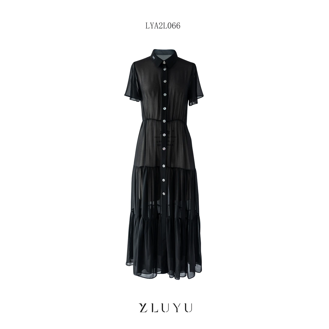 LUYU/鲁遇设计师款夏季新款轻奢时尚百搭修身黑色连衣裙LYA2L066