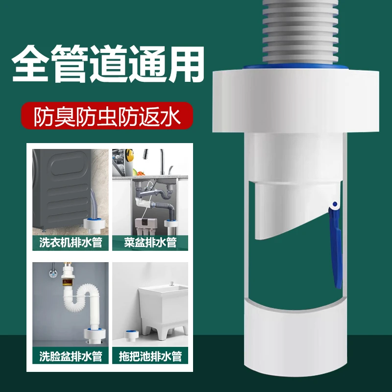 厨房卫生间下水道防臭器防溢水下水接头下防臭神器50/75管通用