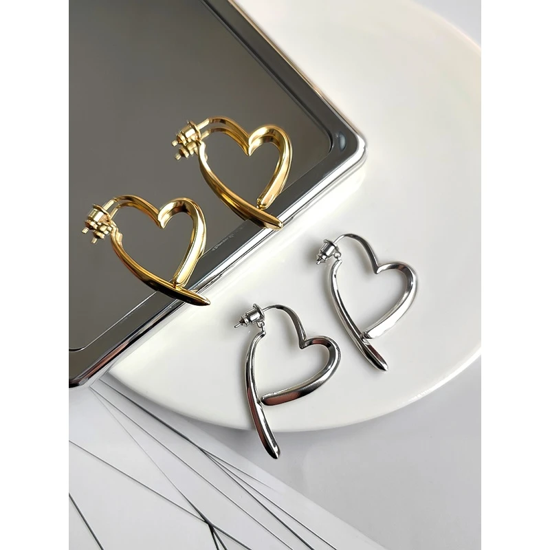 铜合金耳饰 S925纯银针交叉爱心耳环女简约小众设计高级感气质ins