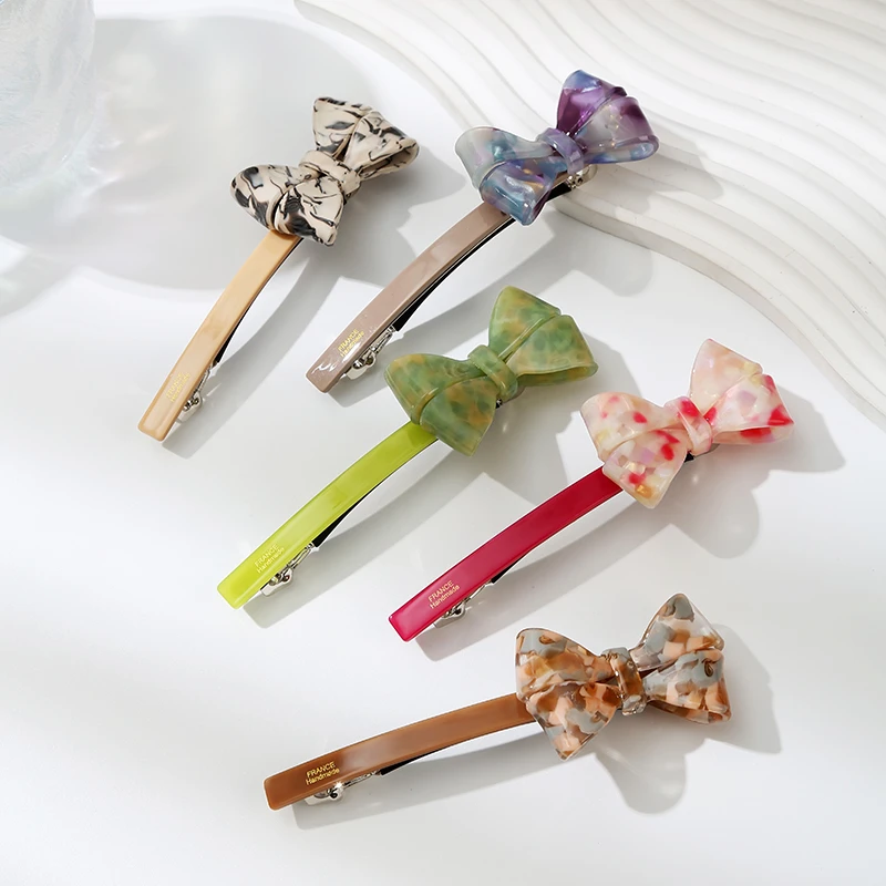 合金亚克力发饰 简约醋酸蝴蝶结头饰发夹女后脑勺一字夹弹簧夹子