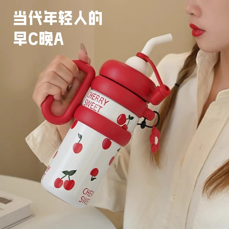 大容量女生保温杯上班专用水杯漂亮巨无霸保冷车载杯可爱双饮杯子