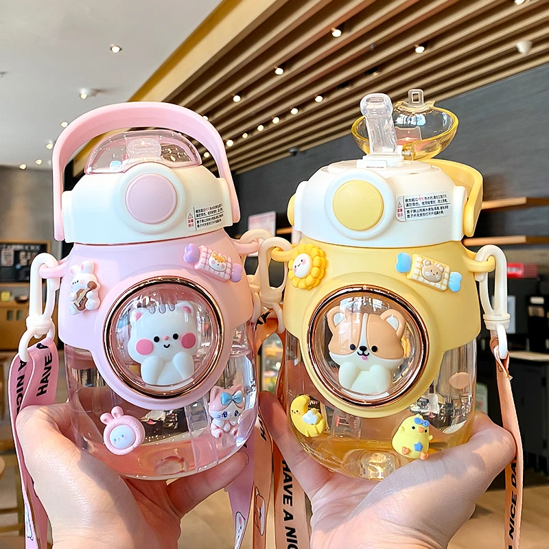 大肚子水杯学生6-12岁上学专用吸管杯子女孩可爱大容量防摔塑料杯