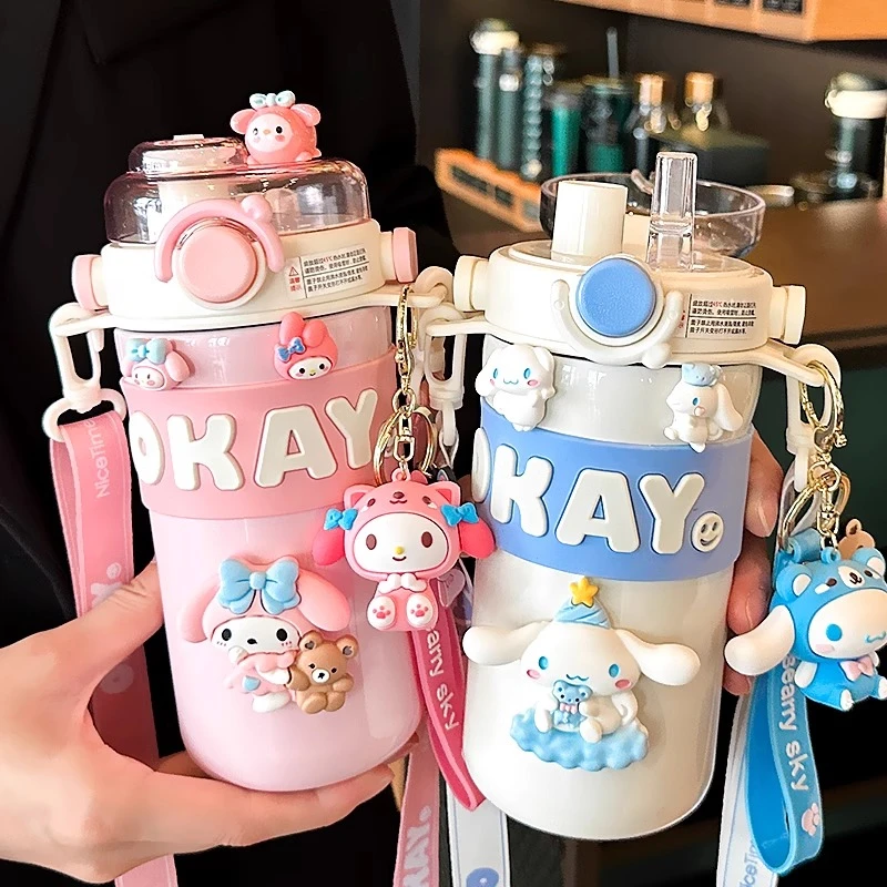 316不锈钢儿童保温杯吸管小学生上学专用水杯女生高颜值双饮杯子