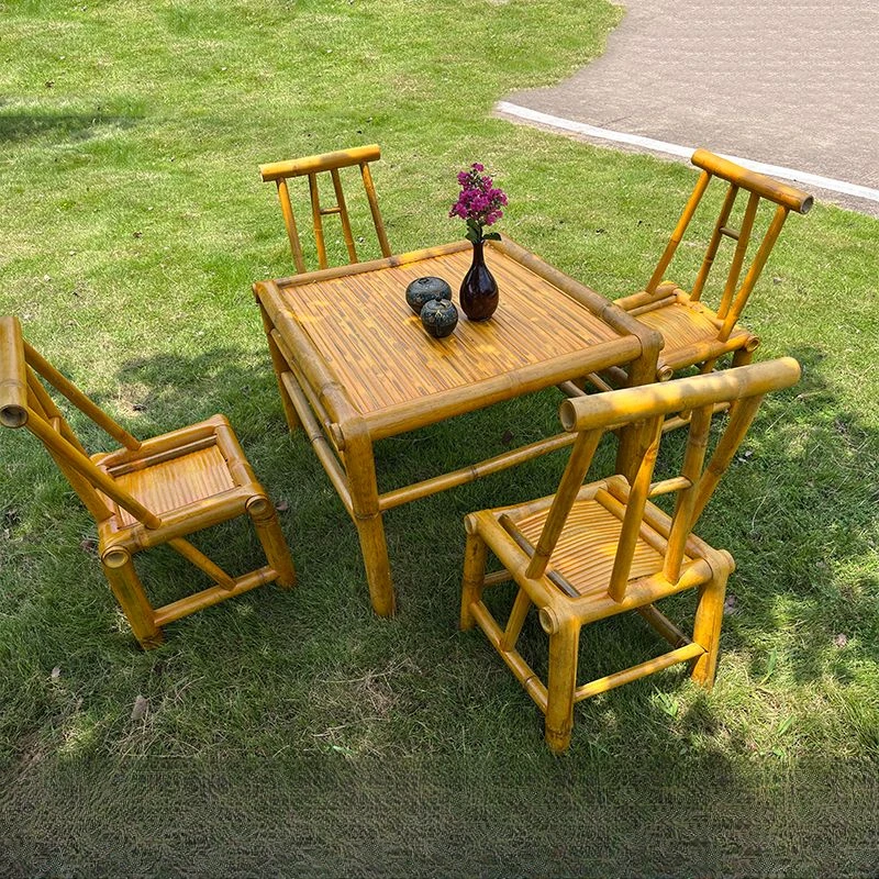 户外庭院竹桌阳台农家乐桌子椅子围炉煮茶复古风格桌椅全套手工桌