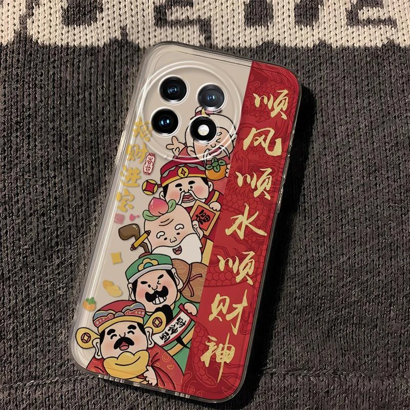 一加11网红新款五路财神国风透明手机壳太空卡通全包软硅胶保护套