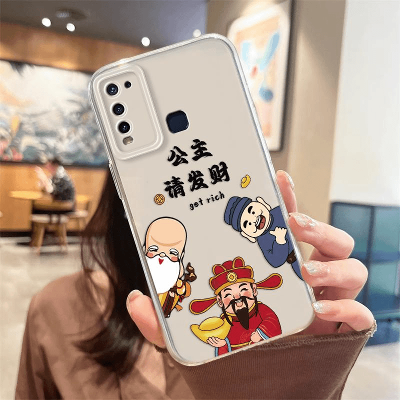 vivoy50网红新款公主请发财创意透明手机壳不发黄趣味卡通软硅胶