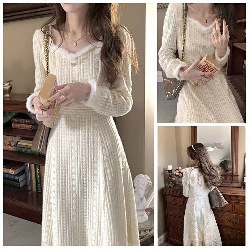 小个子哺乳连衣裙秋冬中长款外穿加绒加厚喂奶衣服产后显瘦蕾丝春