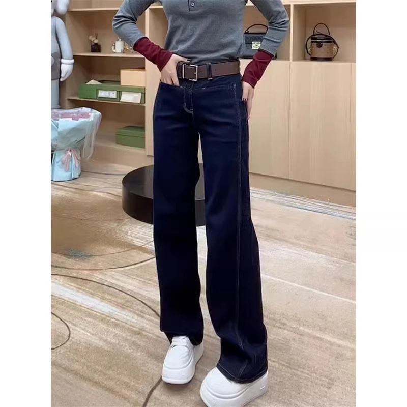 大码高腰显瘦遮胯直筒牛仔裤女春季新款时尚洋气百搭宽松阔腿裤子