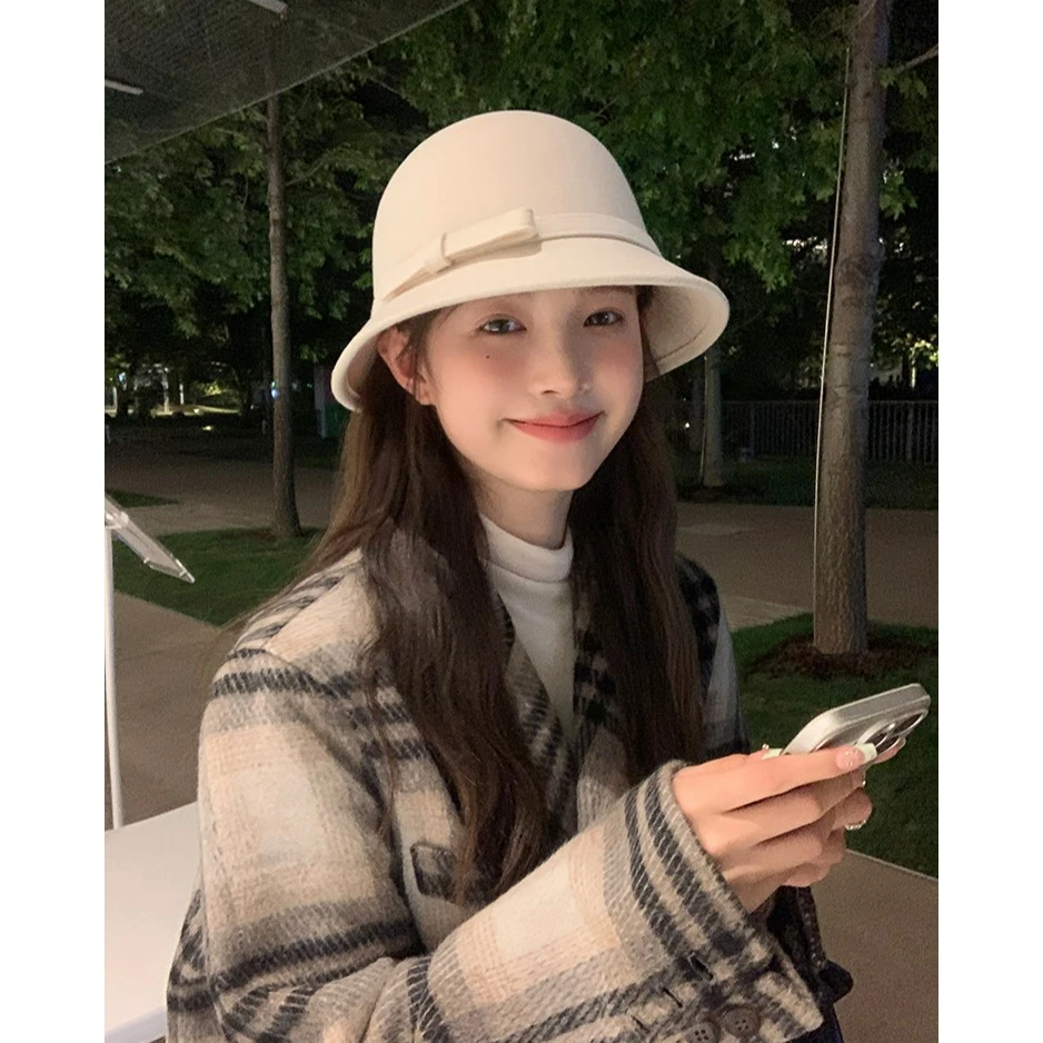 赫本风全澳毛渔夫帽子秋冬法式气质显脸小复古小香风优雅礼帽冬季