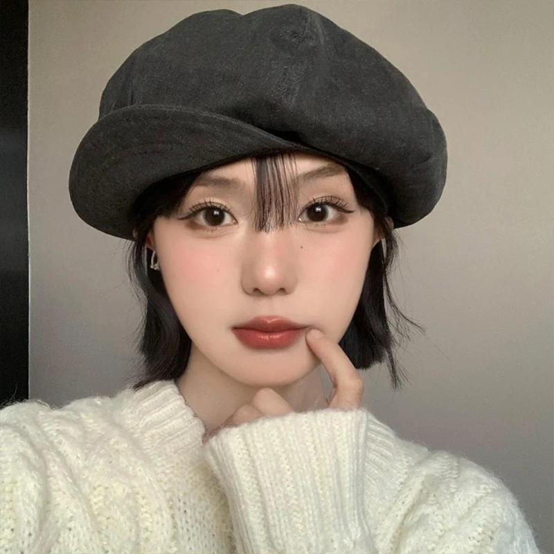 复古云朵八角帽子女春秋气质文艺鸭舌贝雷帽显脸小适合方圆脸帽子