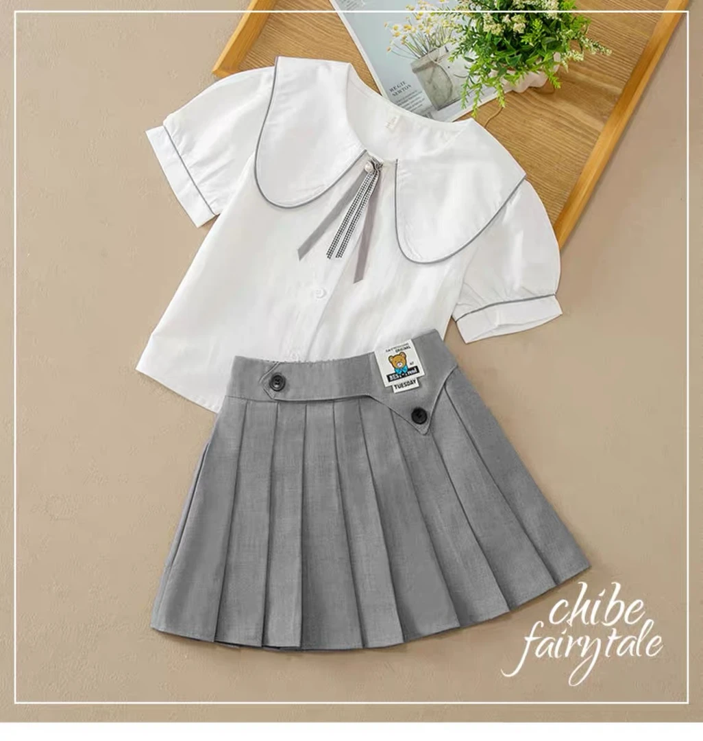 女童中大童洋气套装jk中大童学院风韩版百褶裙两件套夏季女孩学生