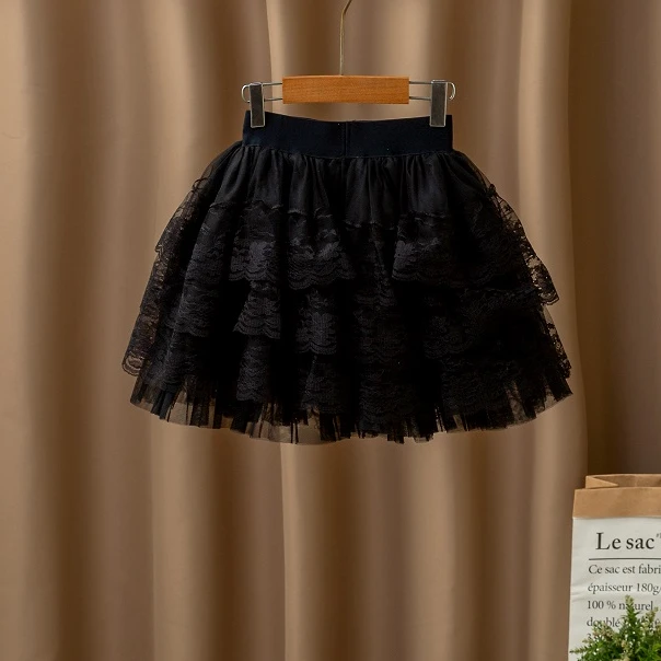 女童蕾丝网纱裙短裙洋气百搭宝宝夏季黑色女孩时尚女宝儿童半身裙