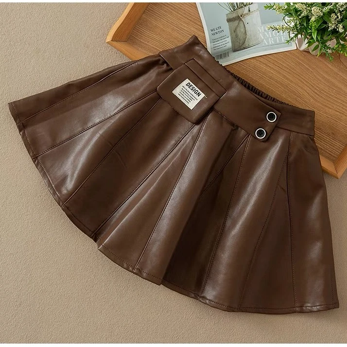 女童半身裙皮裙2025秋冬新款洋气喇叭裙中大童腰裙安全裤时尚百搭