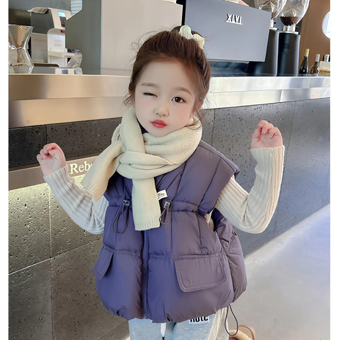 女童马甲韩版秋冬季纯色女童中小童宝宝外穿加厚马夹保暖夹棉蓄热