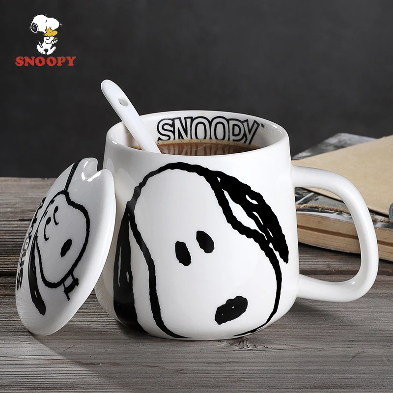 snoopy陶瓷马克杯家用带盖勺可爱女创意个性潮流情侣咖啡喝水杯子