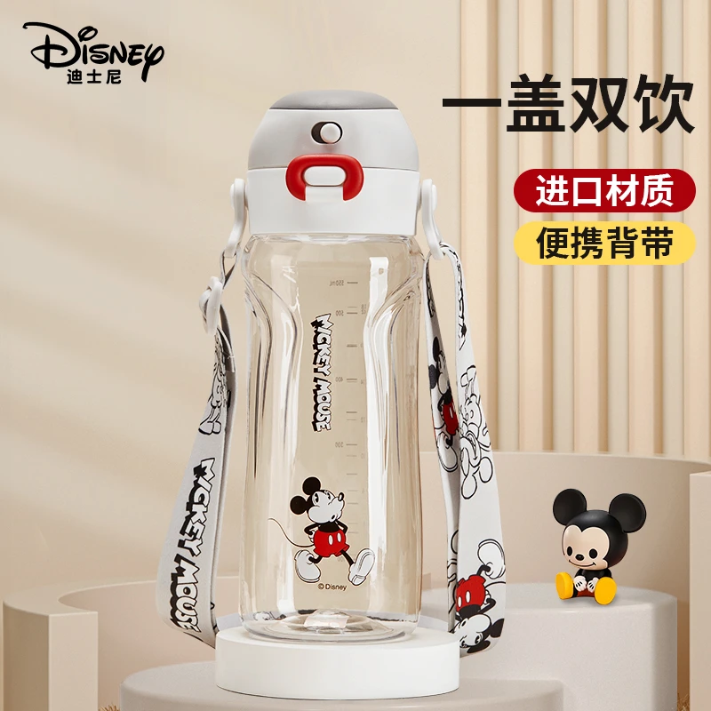迪士尼儿童水杯幼儿园男女童小孩双饮吸管杯子小学生便携防摔水壶