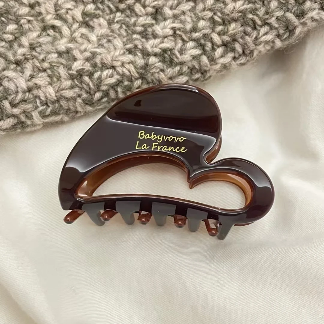 巧克力爱心抓夹韩国醋酸材质棕色爱心半抓发鲨鱼夹