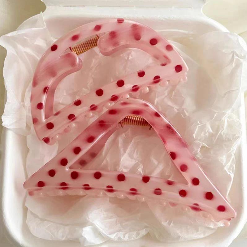 新款甜心波点大号抓夹加厚亚克力材质发量多后脑勺鲨鱼夹