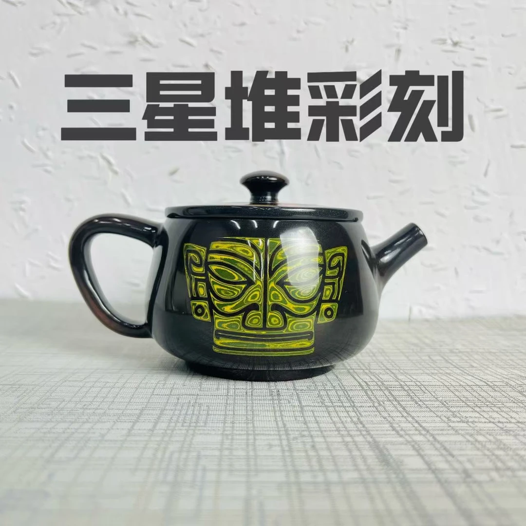 【此生彩刻】建水紫陶三星堆纯手工壶
